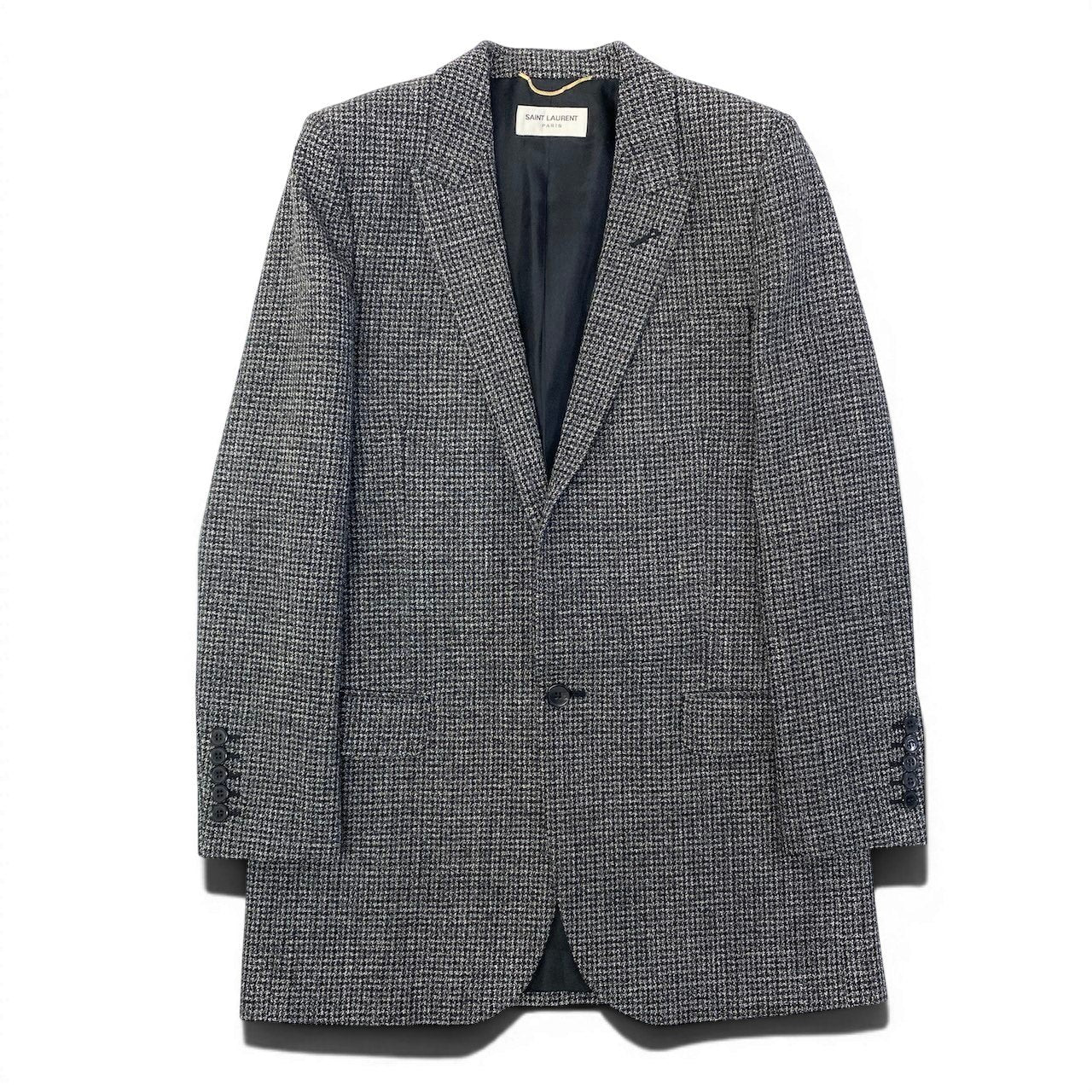 e8 【極美品】SAINT LAURENT ツイードジャケット テーラードジャケット イタリア製 36サイズ グレー系 ウール100％ メンズ 男性用k02i