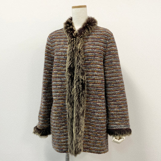 16h9《美品》MISSONI ミッソーニ ニットジャケット ニットコート ボーダー ファー イタリア製 92 マルチカラー レディースu02t