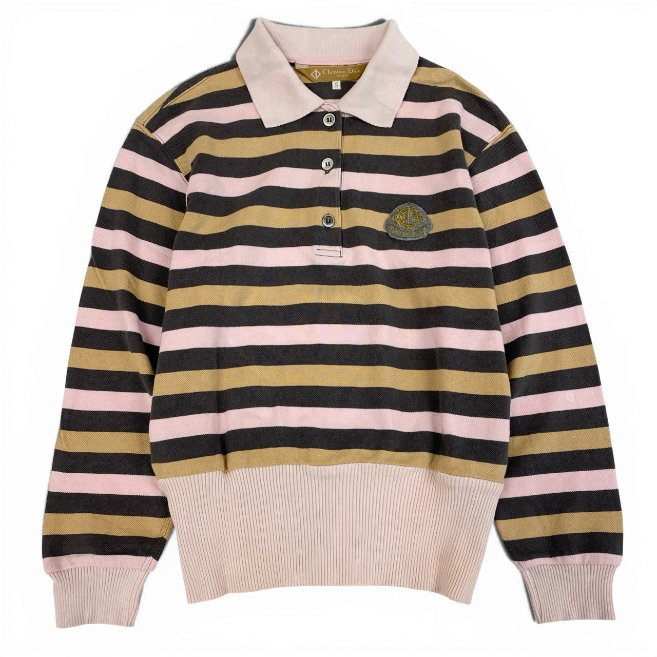 46a30 Vintage Christian Dior ヴィンテージクリスチャンディオール エンブレムロゴ 長袖ポロシャツ ボーダー Polo Shirt Emblem Logo S マルチカラー コットン レディースo07t