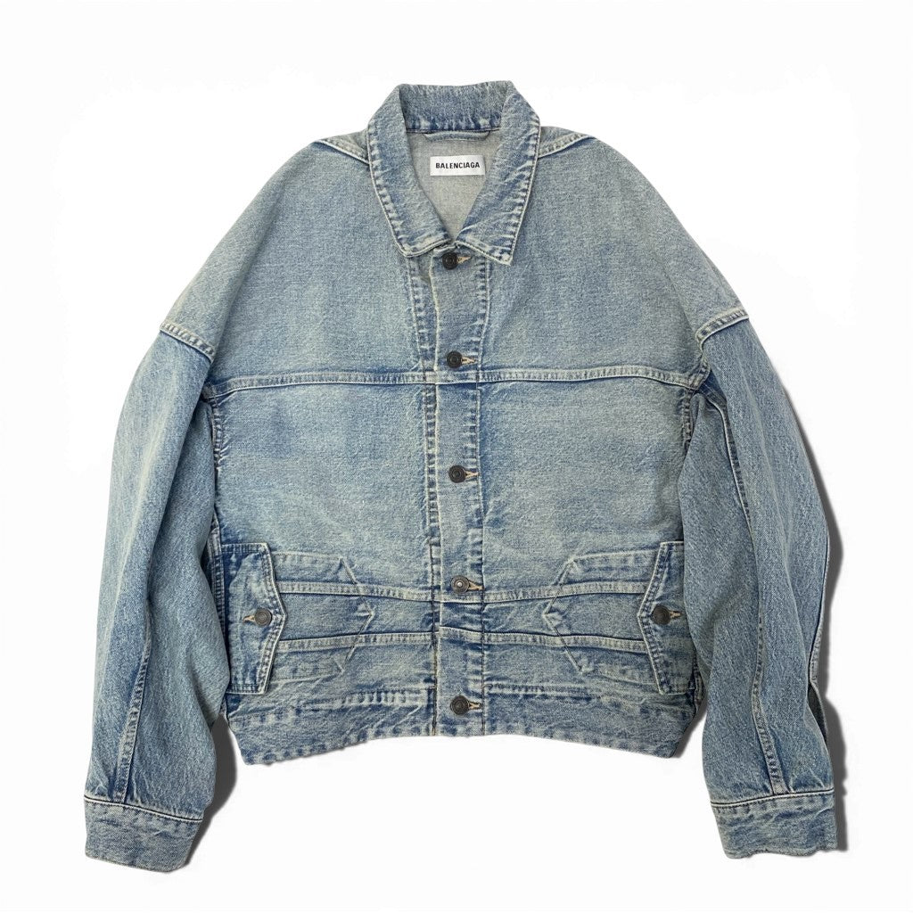 29a9 BALENCIAGA バレンシアガ デニムジャケット Gジャン オーバーサイズ 変形デザイン ショート丈 メンズ 紳士服 36 ブルー系o07t