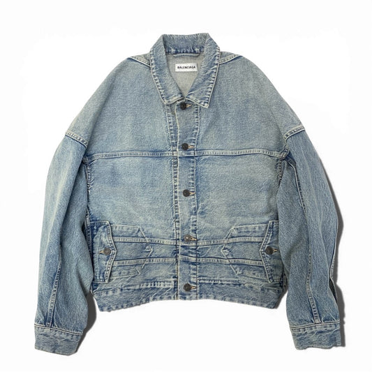 29a9 BALENCIAGA バレンシアガ デニムジャケット Gジャン オーバーサイズ 変形デザイン ショート丈 メンズ 紳士服 36 ブルー系o07t