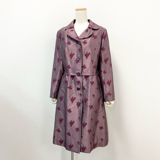 27j22 《美品》HANAEMORI ALMA EN ROSE ハナエモリ アルマアンローズ チェスターコート ギンガムチェック 花柄 キルティング 38サイズ パープル レディースu02t