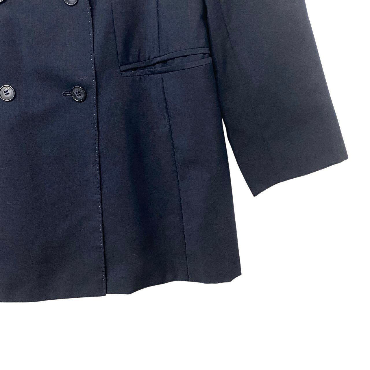 10h28 LANVIN La Collection ランバンコレクション ダブルブレスト テーラードジャケット ロングジャケット 裏地総柄 ウールモヘヤ混 サイズ38 ネイビー レディースo07t