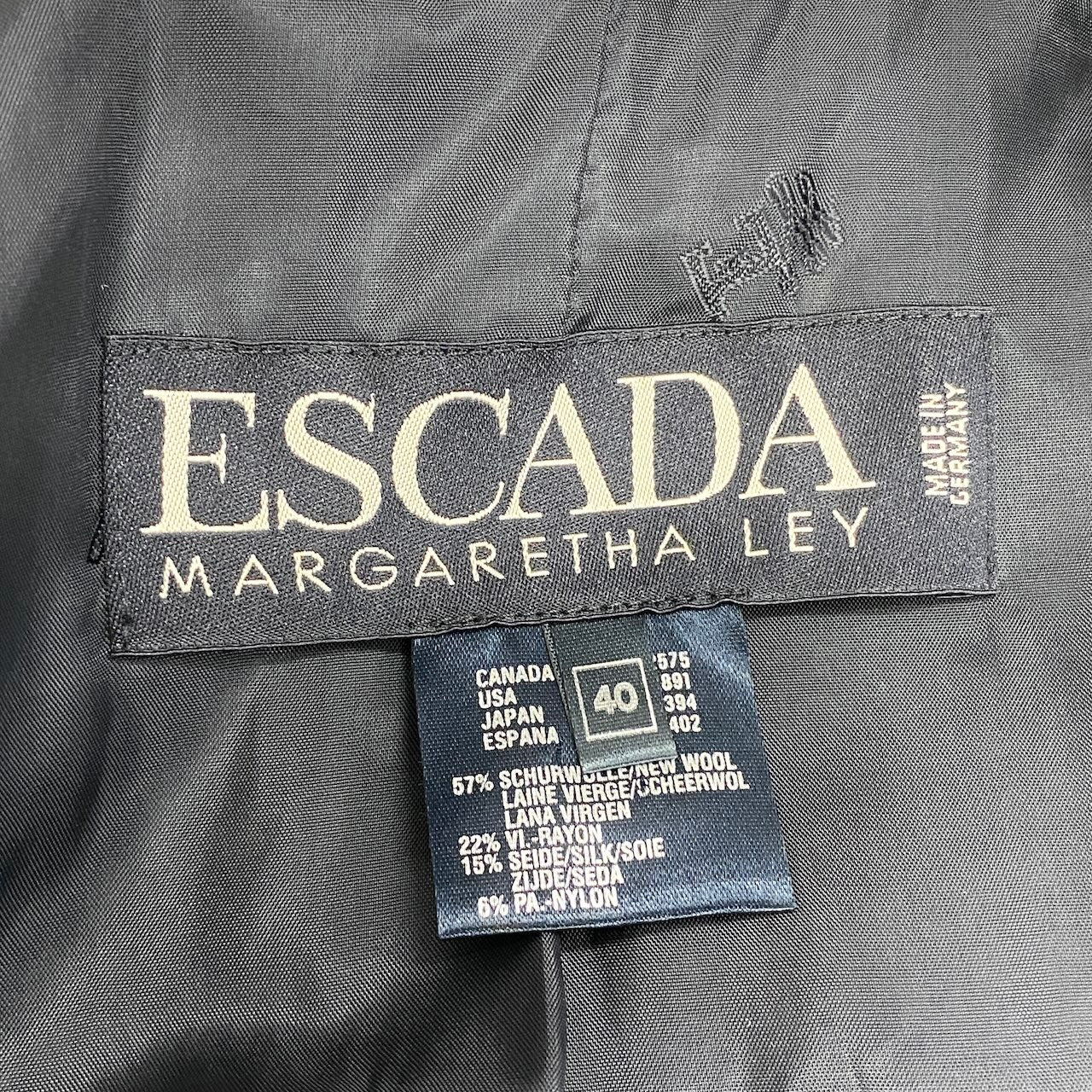 83e15 ESCADA エスカーダ テーラードジャケット 千鳥格子 ブレザー 40サイズ アイボリー ネイビー レディース 女性用u02t