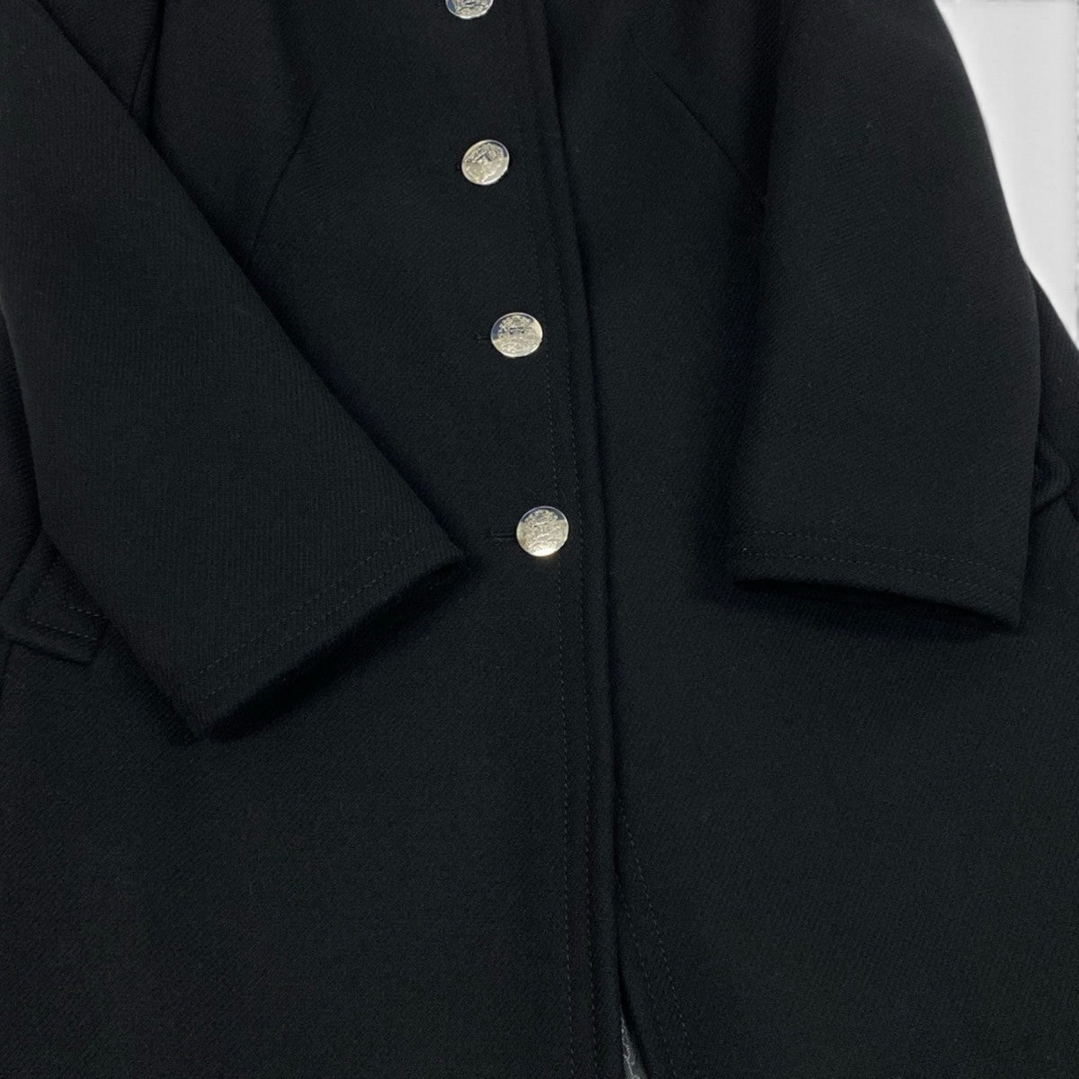 i25 【美品】CELINE ウールロングコート スタンドカラー エンブレムボタン 38サイズ ブラック ウール100％ レディース 女性用u02t