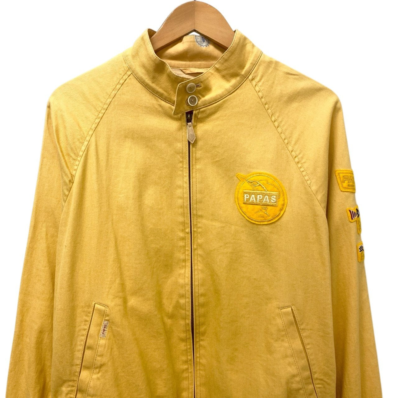 24c16 Papas パパス ジップアップブルゾン ジャケット ワッペン S イエロー コットンリネン メンズu02t