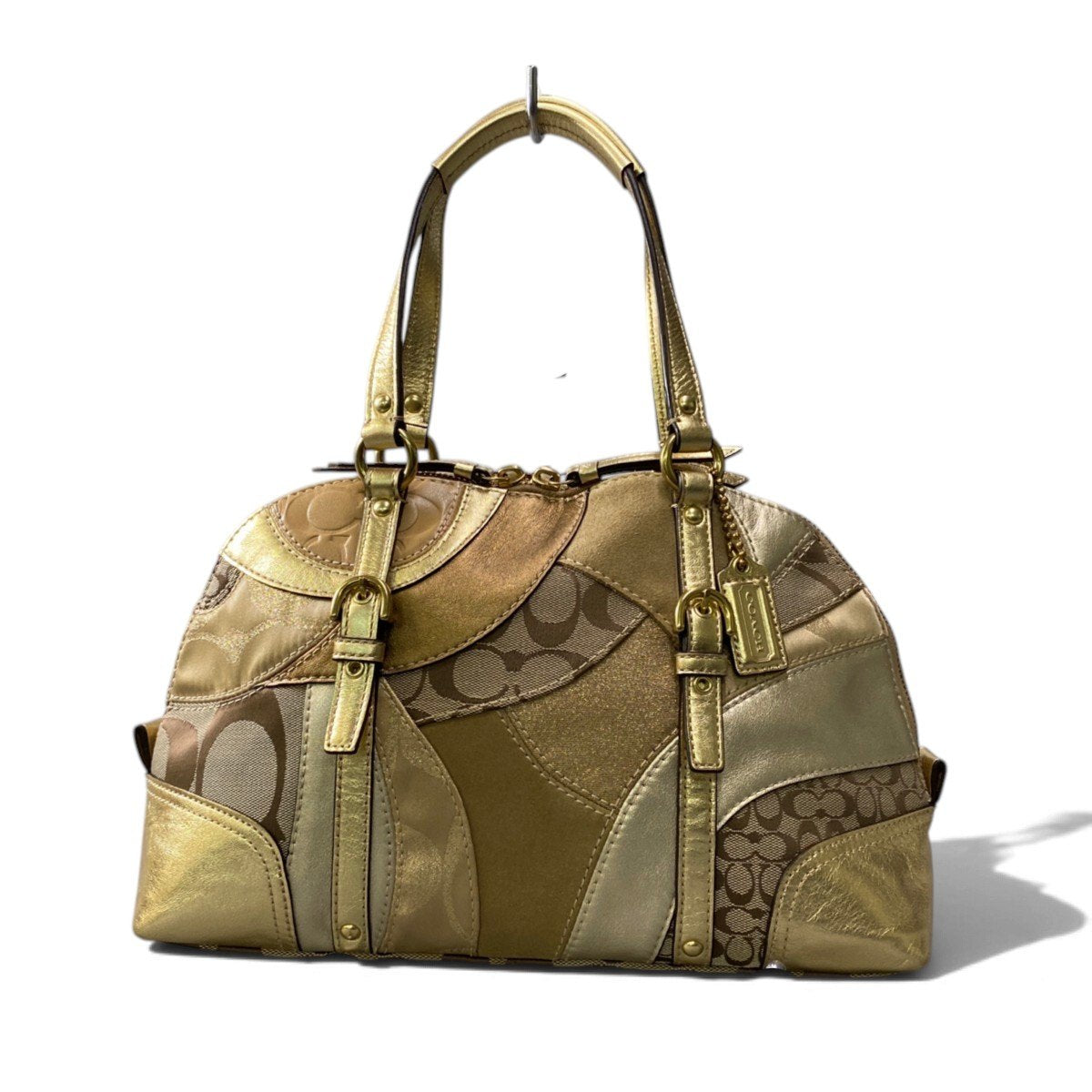 j4 COACH コーチ パッチワーク シグネチャー ハンドバッグ Patchwork Signature Handbag ゴールドt18r