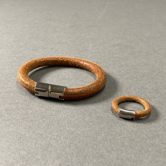 19f23 【2点セット】 HERMES エルメス ブレスレット × リング ブラウン レザー Leather Bracelet Ring アクセサリー バングル