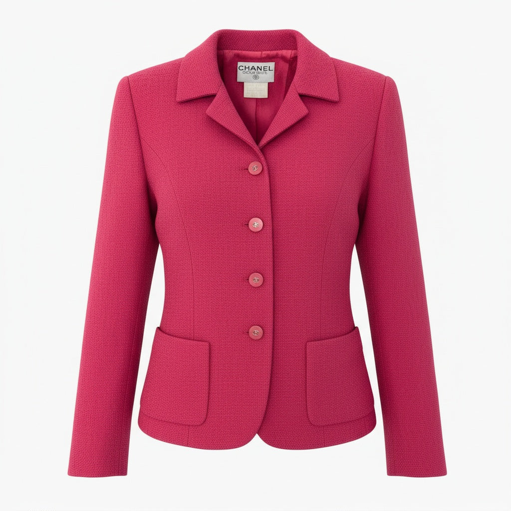 Ca28 CHANEL シャネル 1996年 ツイードジャケット ココマークボタン P06647 サイズ38 ピンク VINTAGEu02t