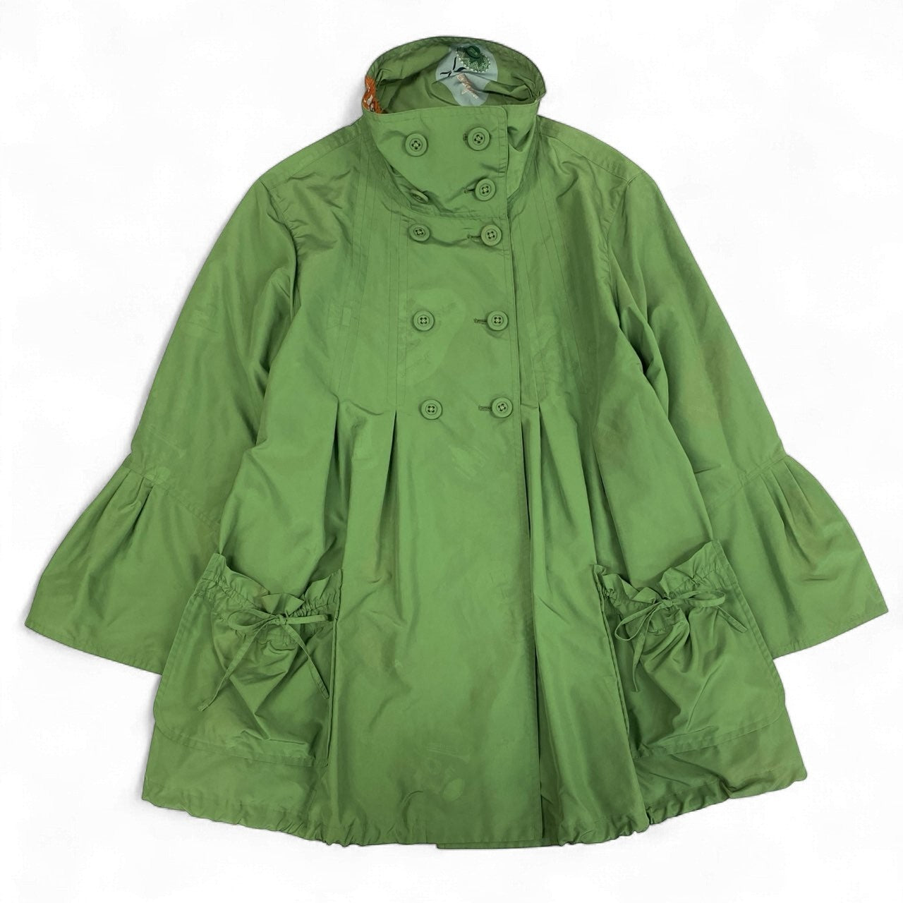 56k27 《美品》 TOKUKO 1er VOL トクコプルミエヴォル 薄手コート ジャケット 裏地総柄 Aライン 9 グリーン ポリエステル レディースu02t
