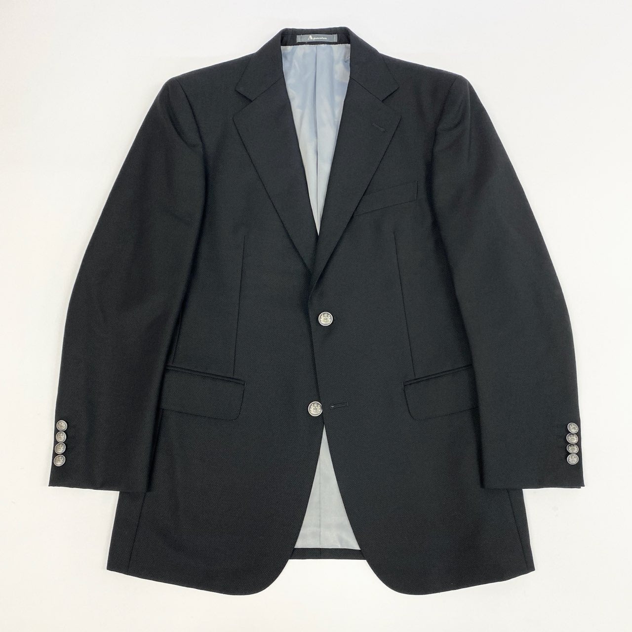 16k10 Aquascutum アクアスキュータム テーラードジャケット ブレザー 二釦 フォーマル 94A6サイズ ブラック メンズu02t