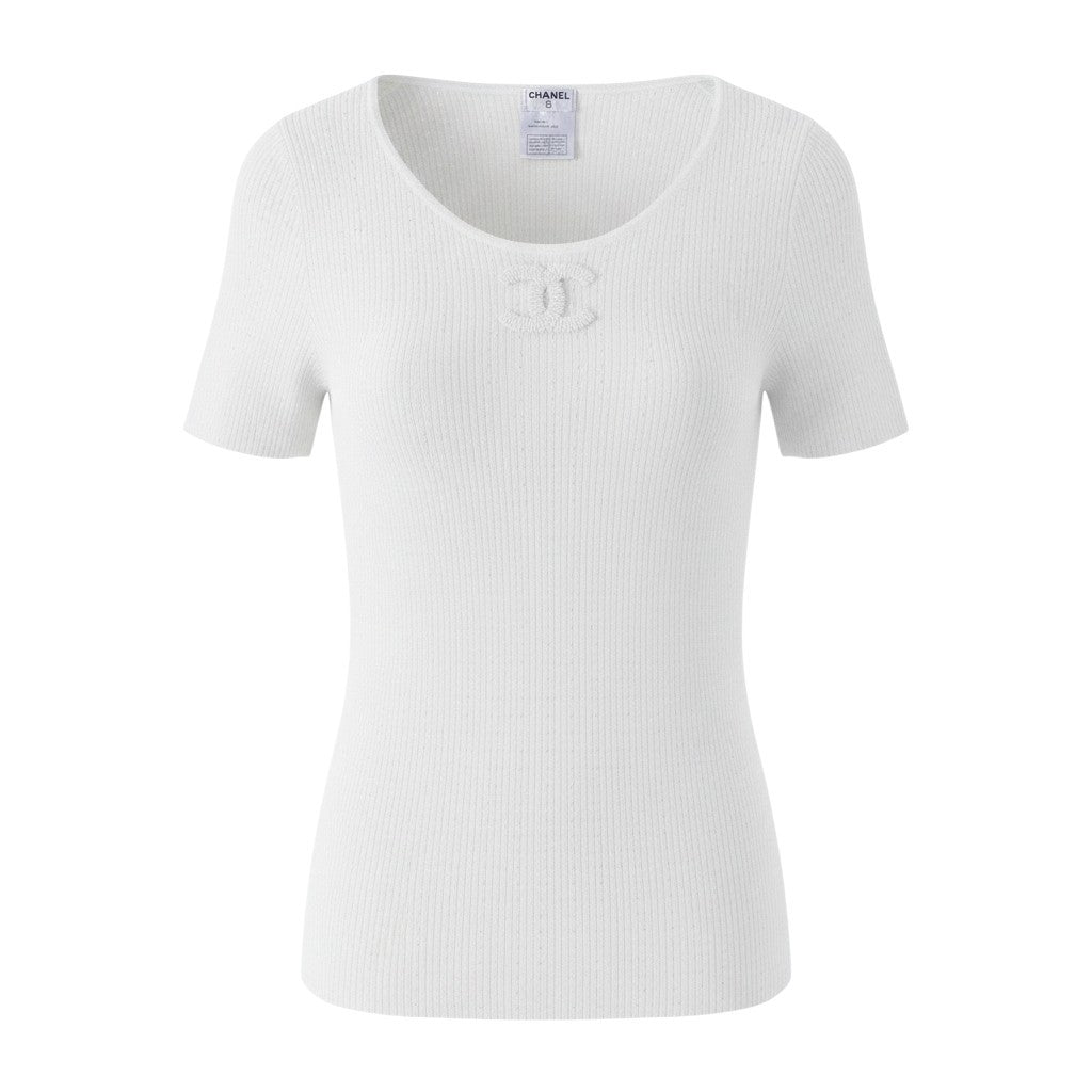 Ce27 【美品】 CHANEL シャネル 2009年 ココマーク サマーニット チュニック丈 P35183 サイズ40 ホワイト レディース 女性服ta1ta1