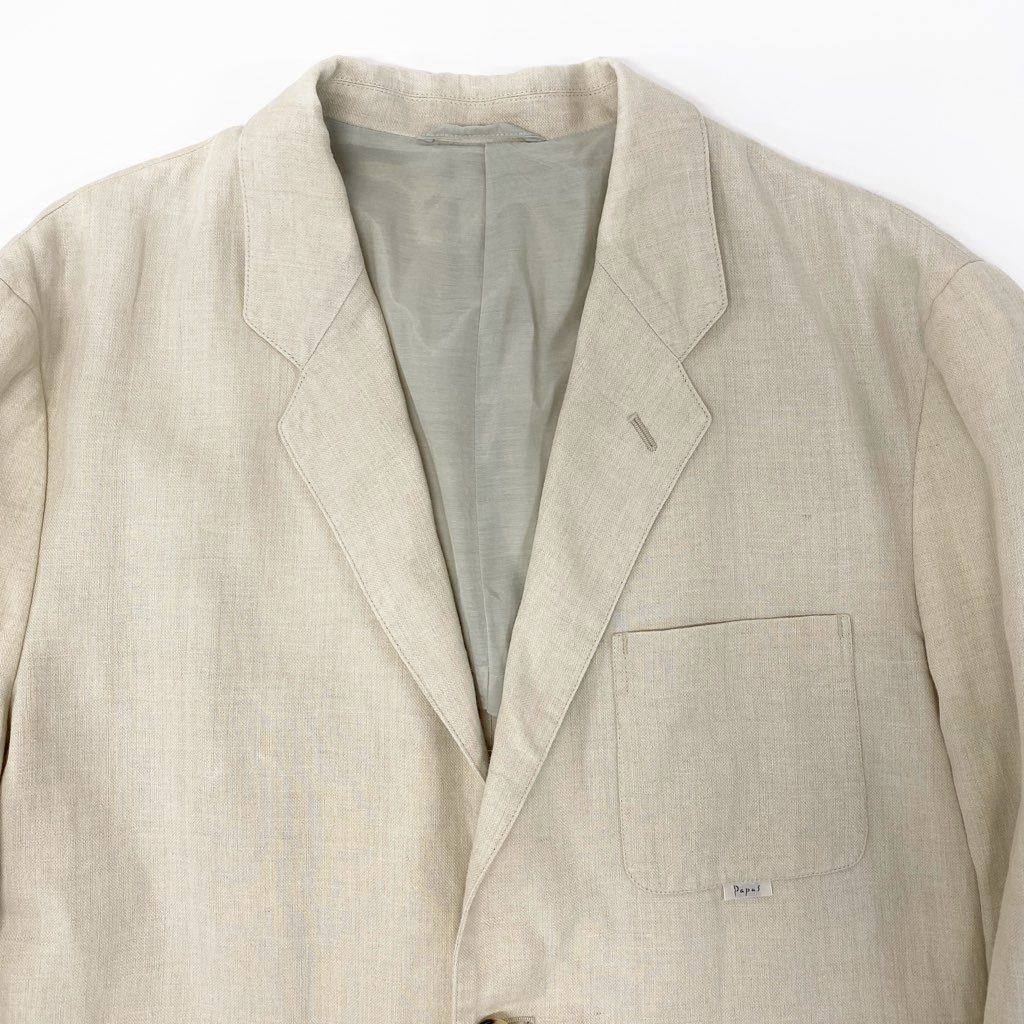 40l25 Papas パパス テーラードジャケット サマージャケット ブレザー 50 アイボリー リネン100 メンズ 紳士服u02t