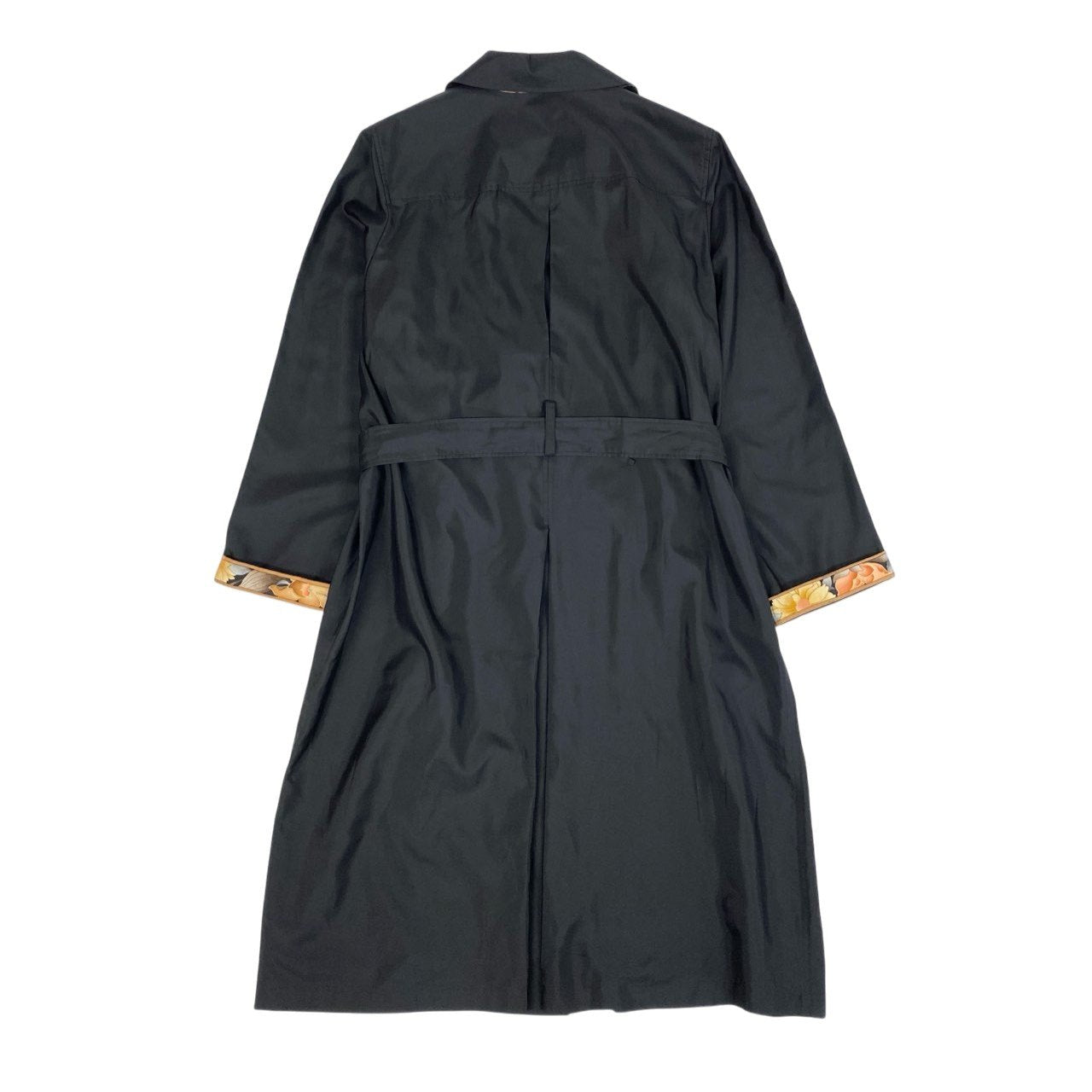 31b11【美品】LEONARD レオナール トレンチコート 美しい花柄プリント ラインストーン 金ボタン 0388450 13Rサイズ ブラック コットン100％ レディース 女性用u02t