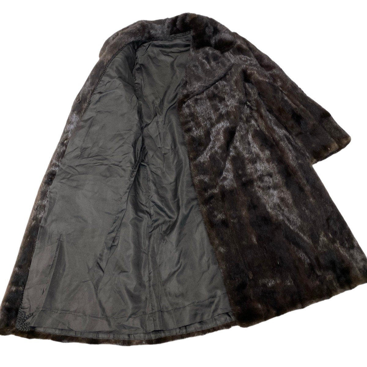 93h9 マホガニーミンク 超ロング ファーコート 丈115cm サイズ 茶系 本毛皮 Mink Fur Long Coat 毛質◎t18r