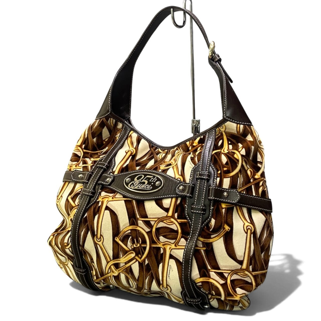 h29【美品】GUCCI 85th 2006 Horsebit HOBO トートバッグ ベロア レザー レディース 女性用ta1