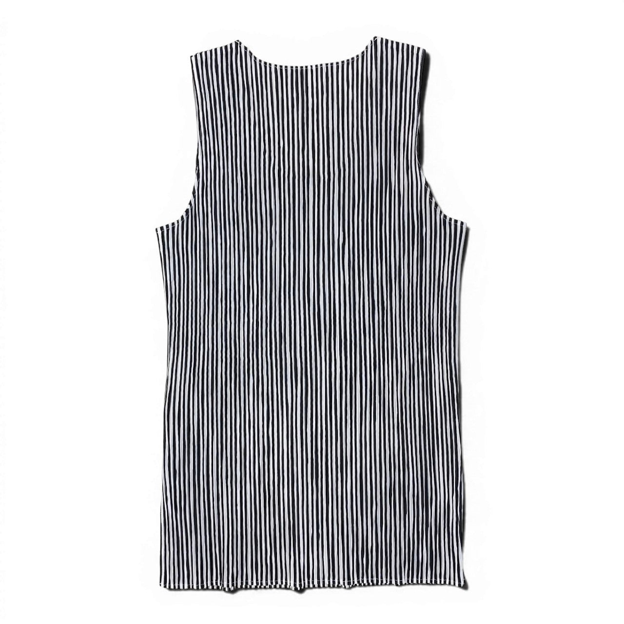Af9 ISSEY MIYAKE プリーツカットソー ノースリーブカットソー ストライプ IM84-FJ606 Mサイズ ホワイト ブラック ポリエステル100％ レディース 女性用u02t