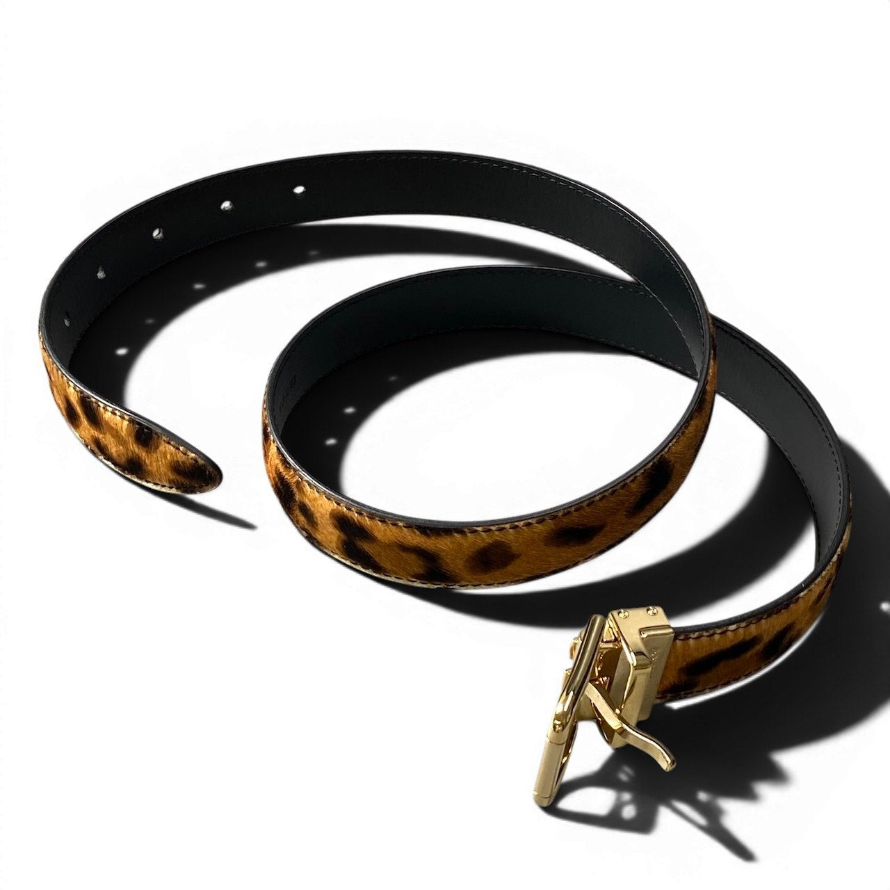 f10 【美品】 DOLCE&GABBANA ドルチェアンドガッバーナ レオパード柄 ハラコベルト 80CM / 32INCH ブラウン系 ゴールド レディース 女性用u02t