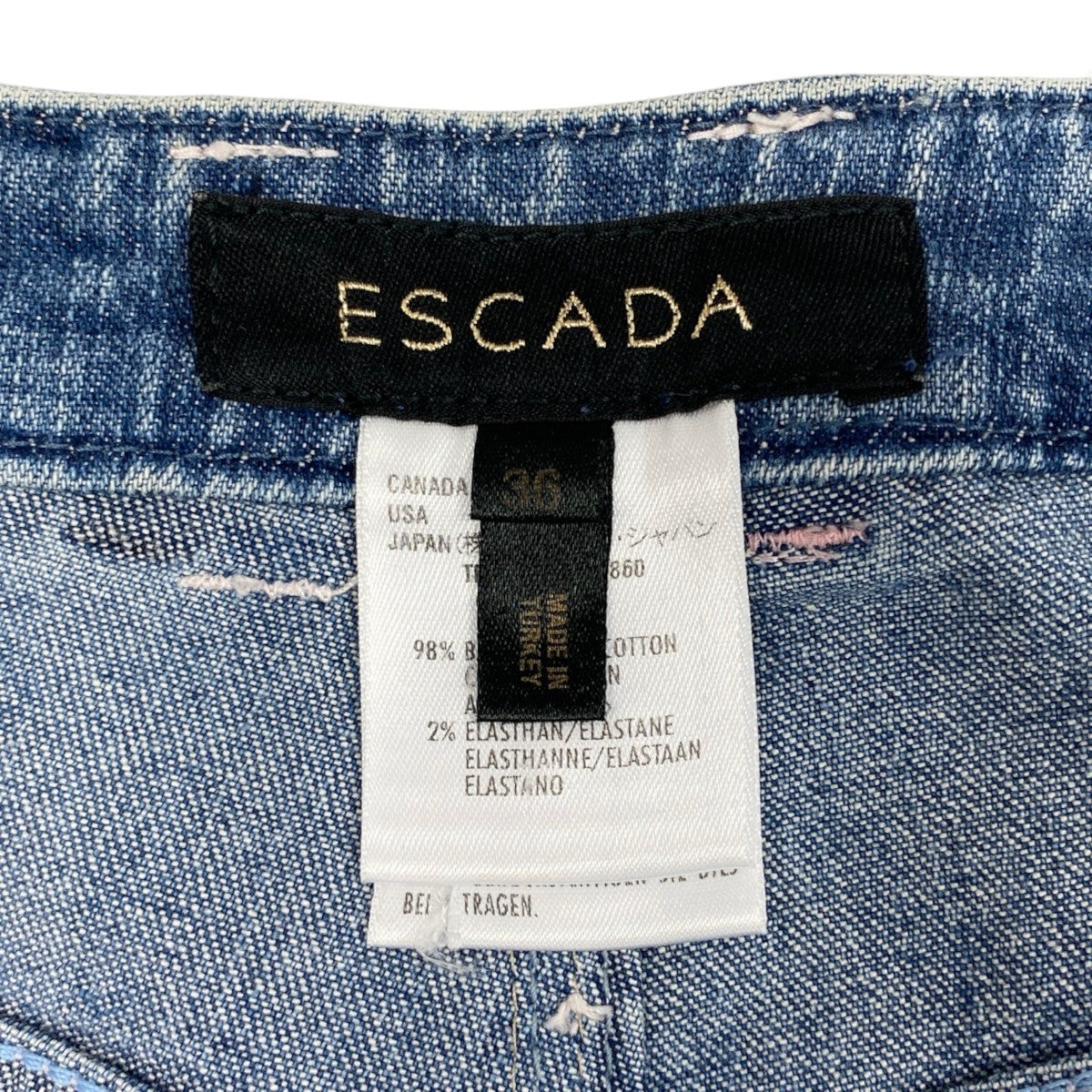 h31 ESCADA デニムパンツ リボン ボタン装飾 36サイズ インディゴ レディース 女性用k02i