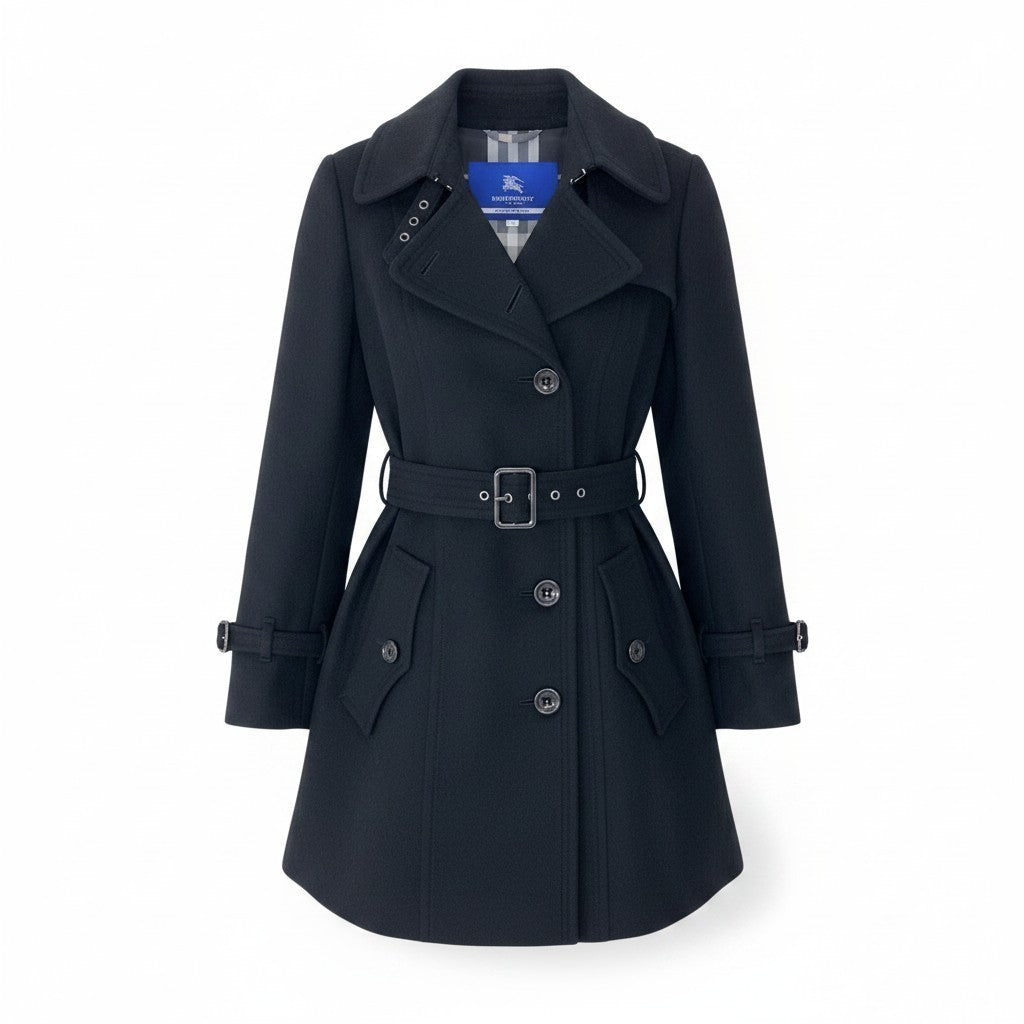 89g20 BURBERRY LONDON BLUE LABEL バーバリーロンドン ブルーレーベル ウールトレンチコート アンゴラ混 裏地ノバチェック サイズ40 ブラック レディース 女性用o07t