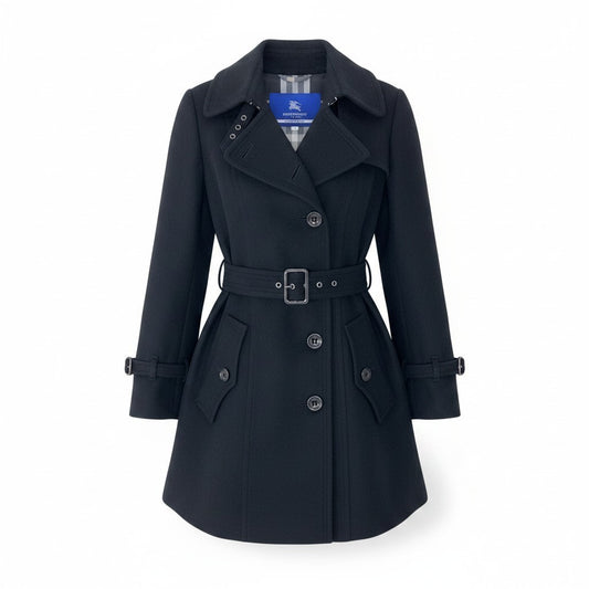 89g20 BURBERRY LONDON BLUE LABEL バーバリーロンドン ブルーレーベル ウールトレンチコート アンゴラ混 裏地ノバチェック サイズ40 ブラック レディース 女性用o07t