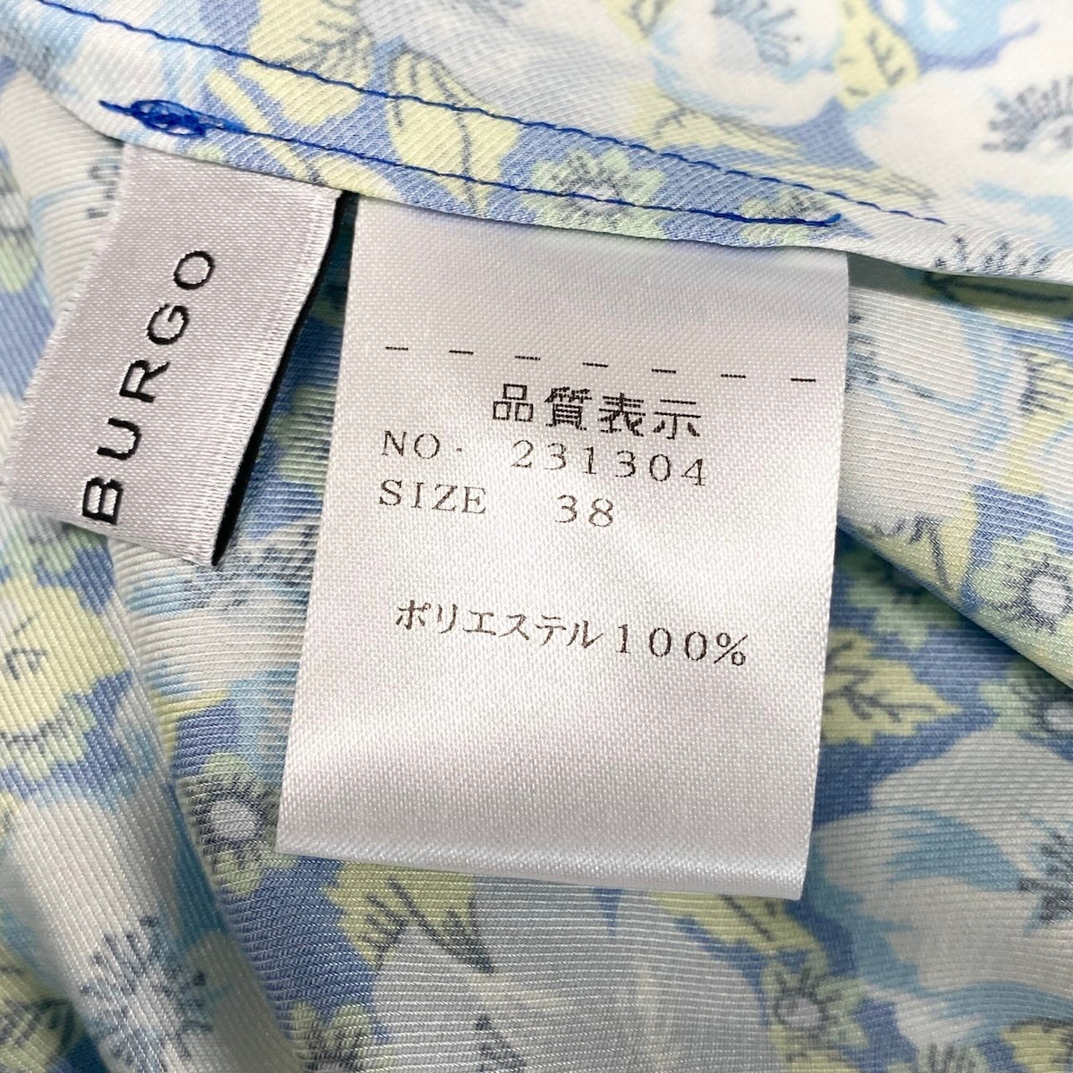 67i14 【極美品】STRASBURGO ストラスブルゴ チュニックワンピース ボウタイブラウス 花柄 38サイズ ブルー系 ポリエステル100％ レディース 女性用u02t