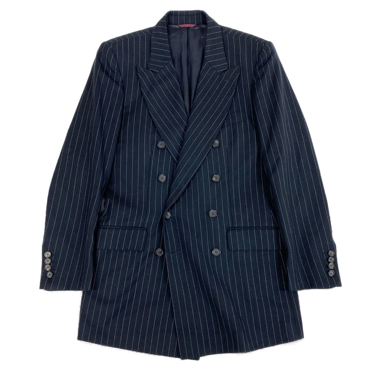 68L11 BURBERRY バーバリー イタリア製 コレクションライン ダブルブレスト テーラードジャケット 8ボタン 48 ブラック ピンストライプ ウール メンズ 男性用u02t