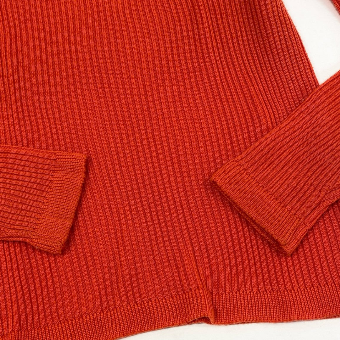 31i8 Courreges クレージュ フランス製 VINTAGE ワンポイントロゴ刺繍 長袖ニット セーター トップス オレンジ コットン レディースk02i