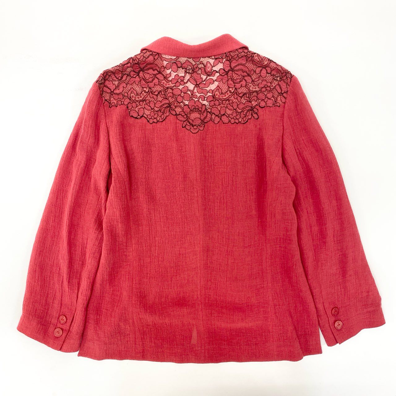 35j22 import ROSSA インポートロッサ 花柄レース刺繍 テーラードジャケット 羽織り 薄手 サイズ44 レッド レディースu02t