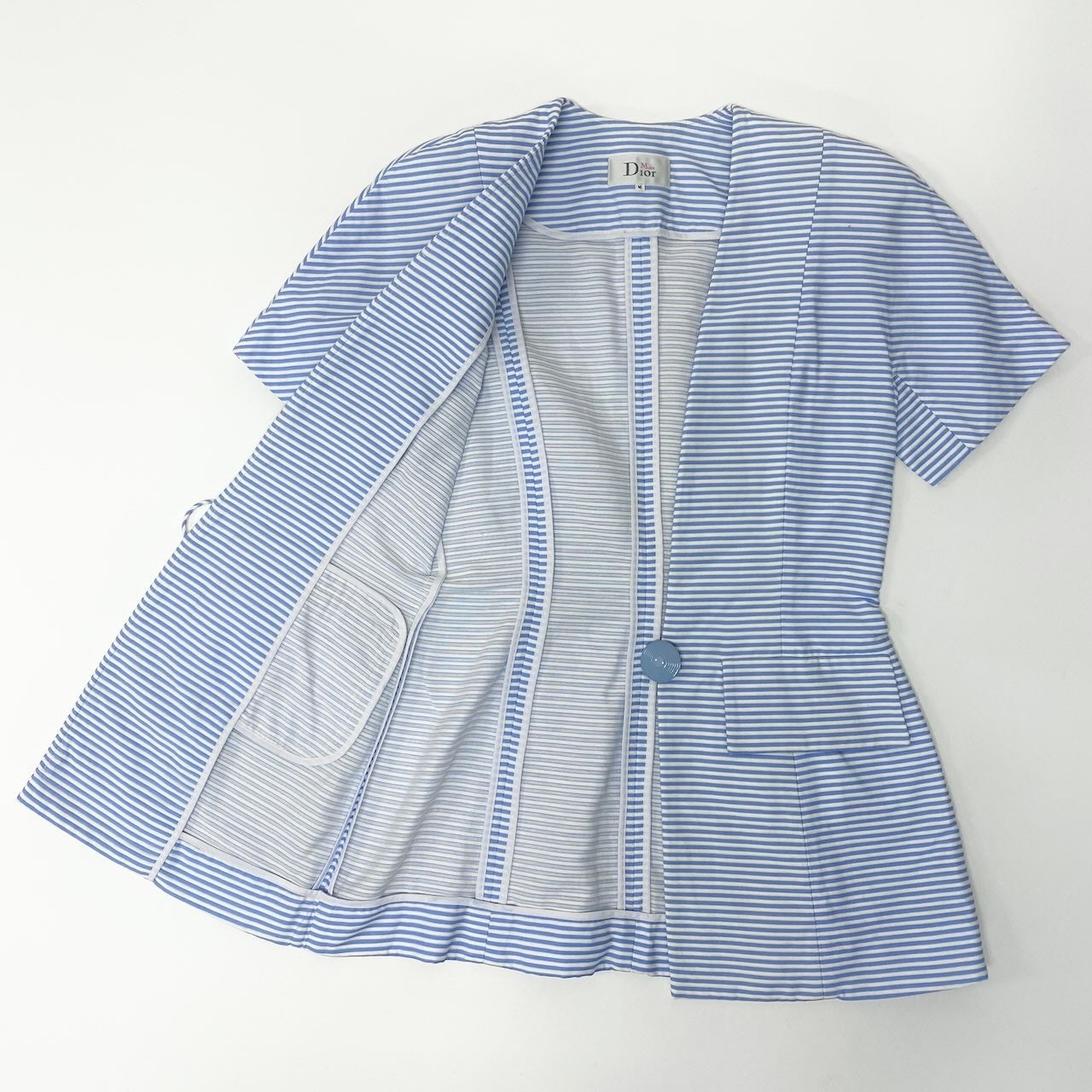 83c27 Miss Dior ミスディオール スカートセットアップ 半袖ジャケット タイトスカート ボーダー Mサイズ ブルー ホワイト コットン100％ レディース 女性用o07t