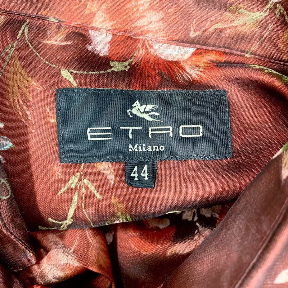 45c6 ETRO エトロ シアーシャツ フラワープリント 花柄 ロングスリーブ シルク混紡 レディース 女性服 サイズ44 レッド系u02t