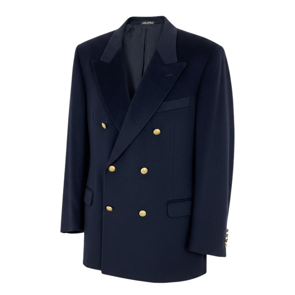 Mi4 YVES SAINT LAURENT イヴサンローラン テーラードジャケット ダブルブレスト YSLボタン 金ボタン 54 ブラック カシミヤ メンズ 紳士服o07t