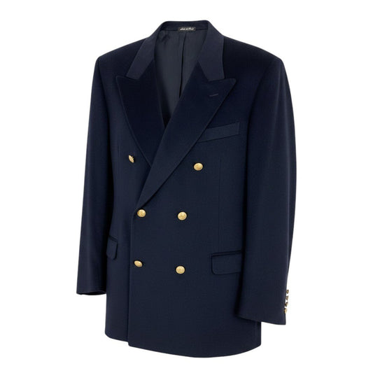 Mi4 YVES SAINT LAURENT イヴサンローラン テーラードジャケット ダブルブレスト YSLボタン 金ボタン 54 ブラック カシミヤ メンズ 紳士服o07t