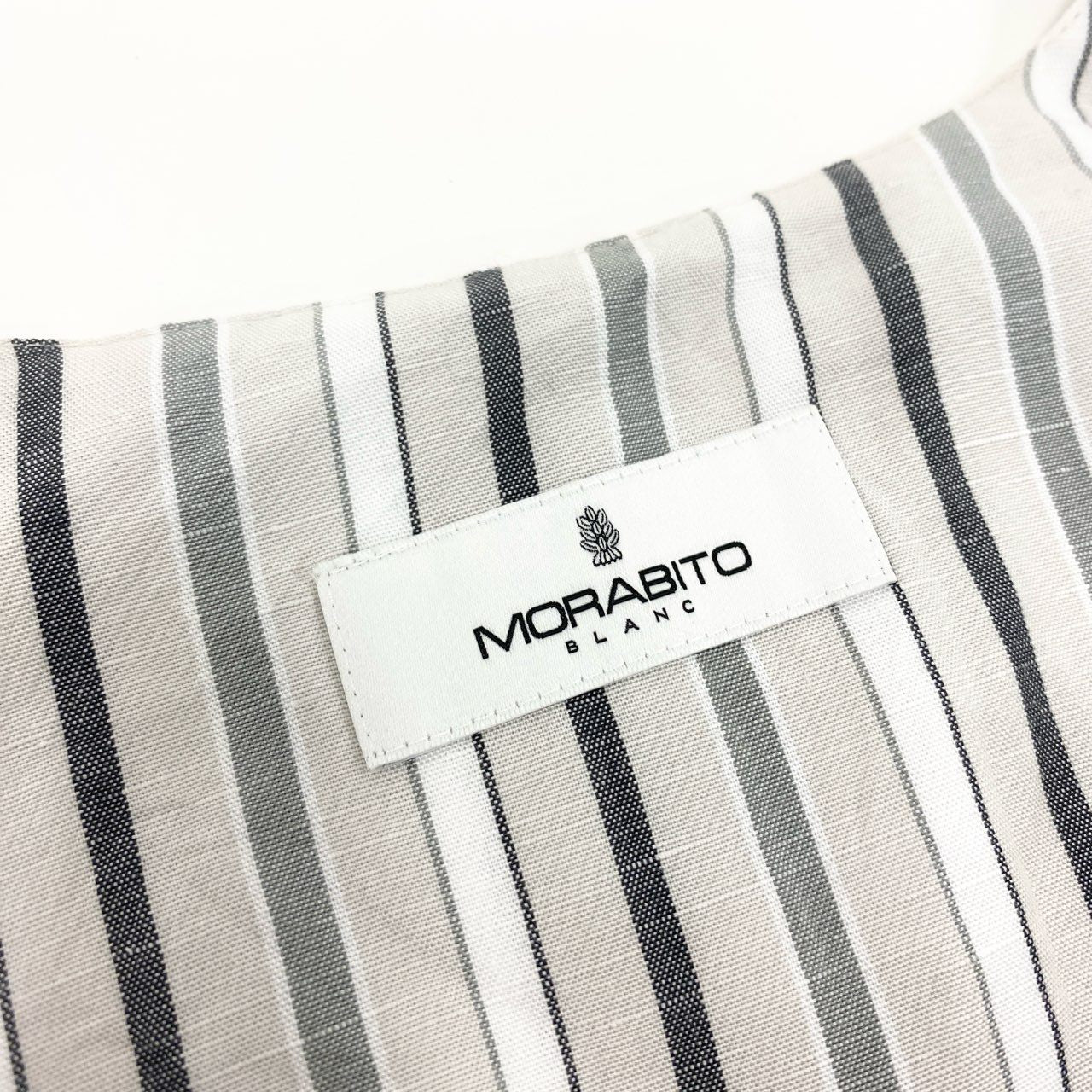 80k11 《美品》 MORABITO モラビト ノースリーブ リネンブレンド ストライプコート 38 ホワイトグレー ワンピースt18r