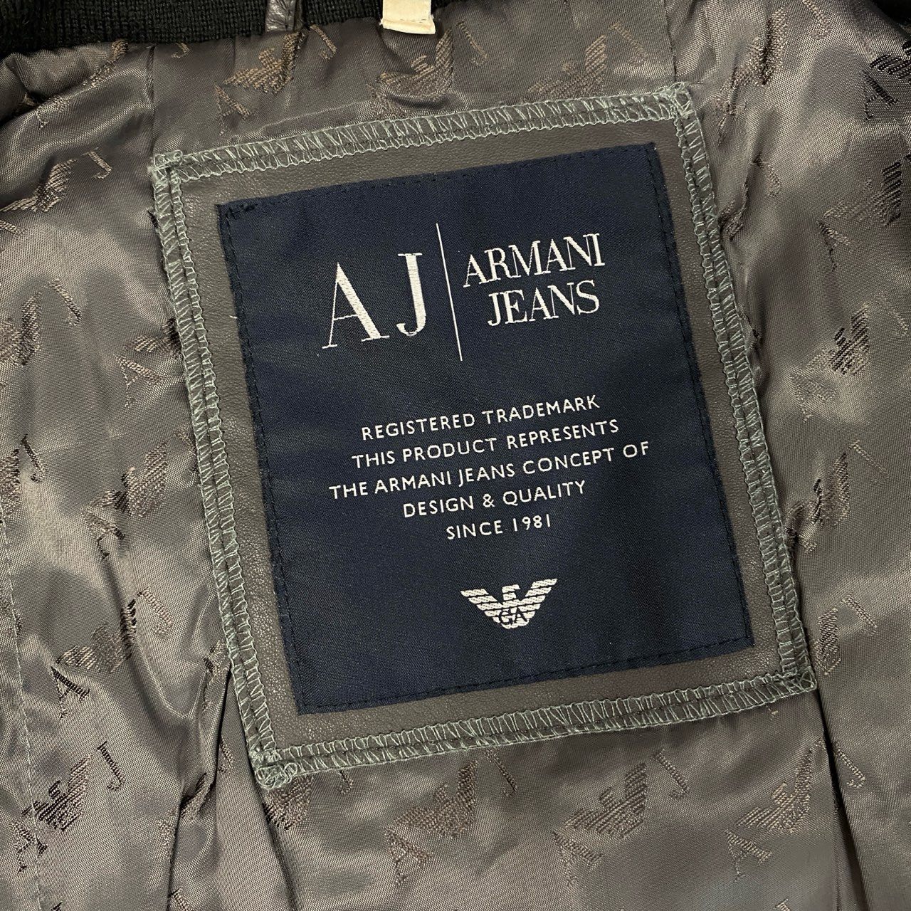 8j10 ARMANI JEANS アルマーニジーンズ レザージャケット ドリズラージャケット ハリントンジャケット 90's アーカイブ スウィングトップ Sサイズ グレーブラウン メンズu02t