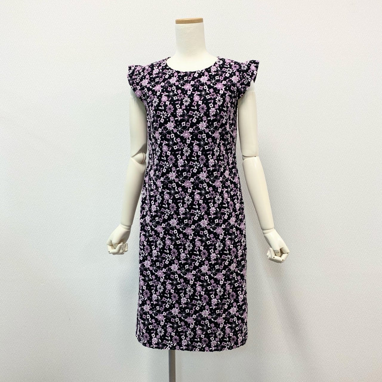 48k2 Rene ルネ TISSUE フラワージャガード ノースリーブ ワンピース ドレス 日本製 6046710 36 ブラック ピンク レディースo07t