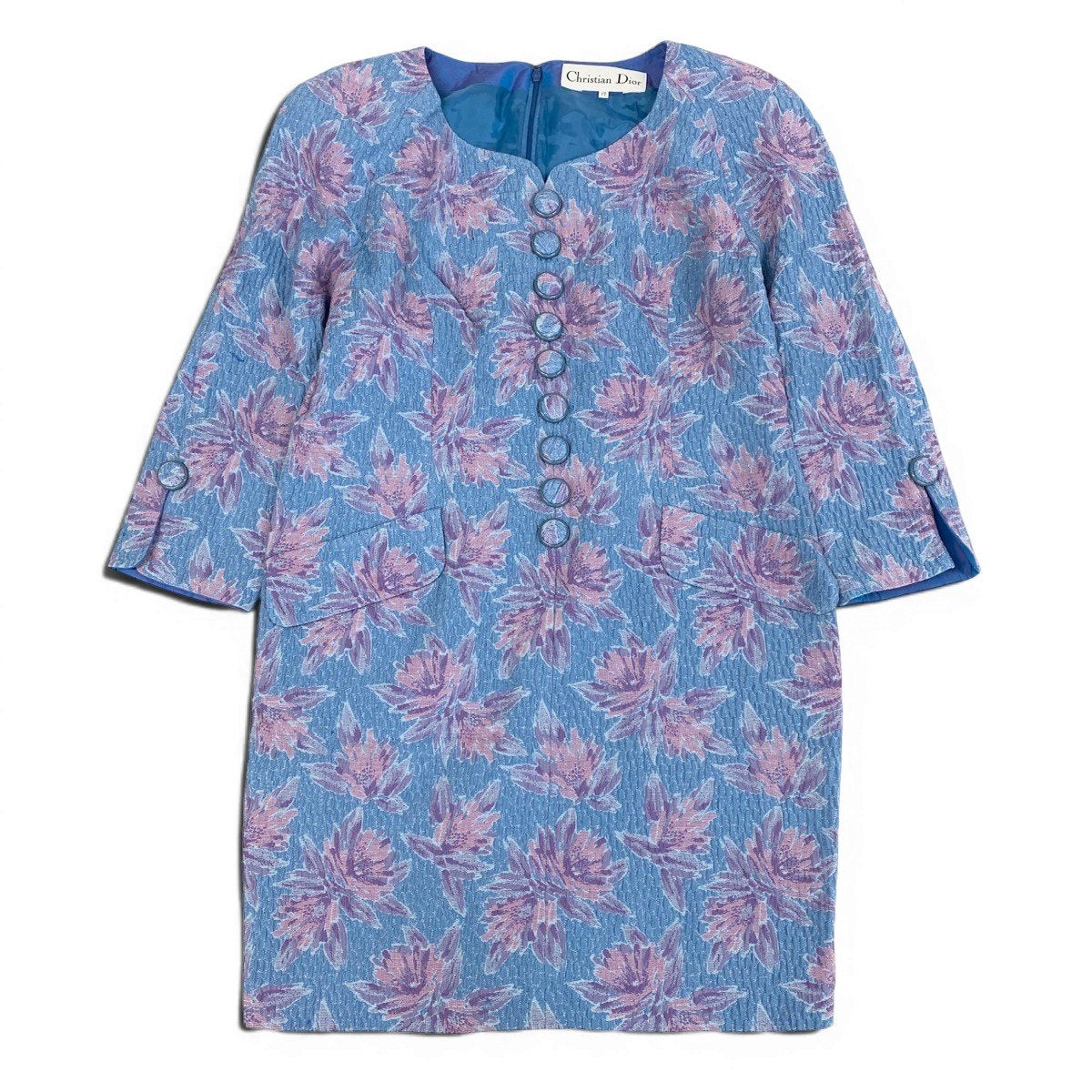Eg13 Christian Dior クリスチャンディオール ノーカラー 花柄ワンピース サイズ17 ブルー ピンク パープル レディース 女性用o07t