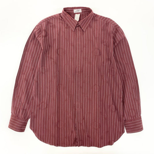35j22 GIANNI VERSACE ジャンニヴェルサーチ 長袖シャツ ストライプ 透かし総柄模様 サイズ50 ボルドー コットン メンズ イタリア製u02t