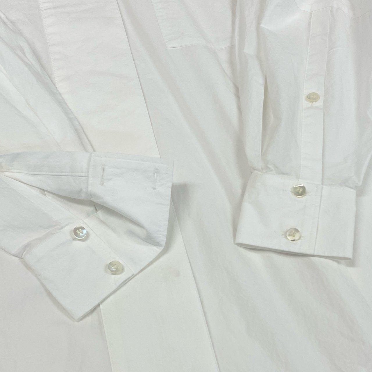 63i12 《美品》 ENFOLD エンフォルド ヘキサゴンシャツ 長袖シャツ ブラウス ノーカラー 300FA230-1850 サイズ38 ホワイト コットン タイプライター レディースu02t