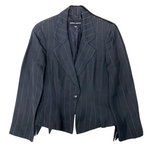 89g20 GIORGIO ARMANI ジョルジオアルマーニ テーラードジャケット アシンメトリーヘム ストライプ柄 サイズ40 ネイビー レディースu02t