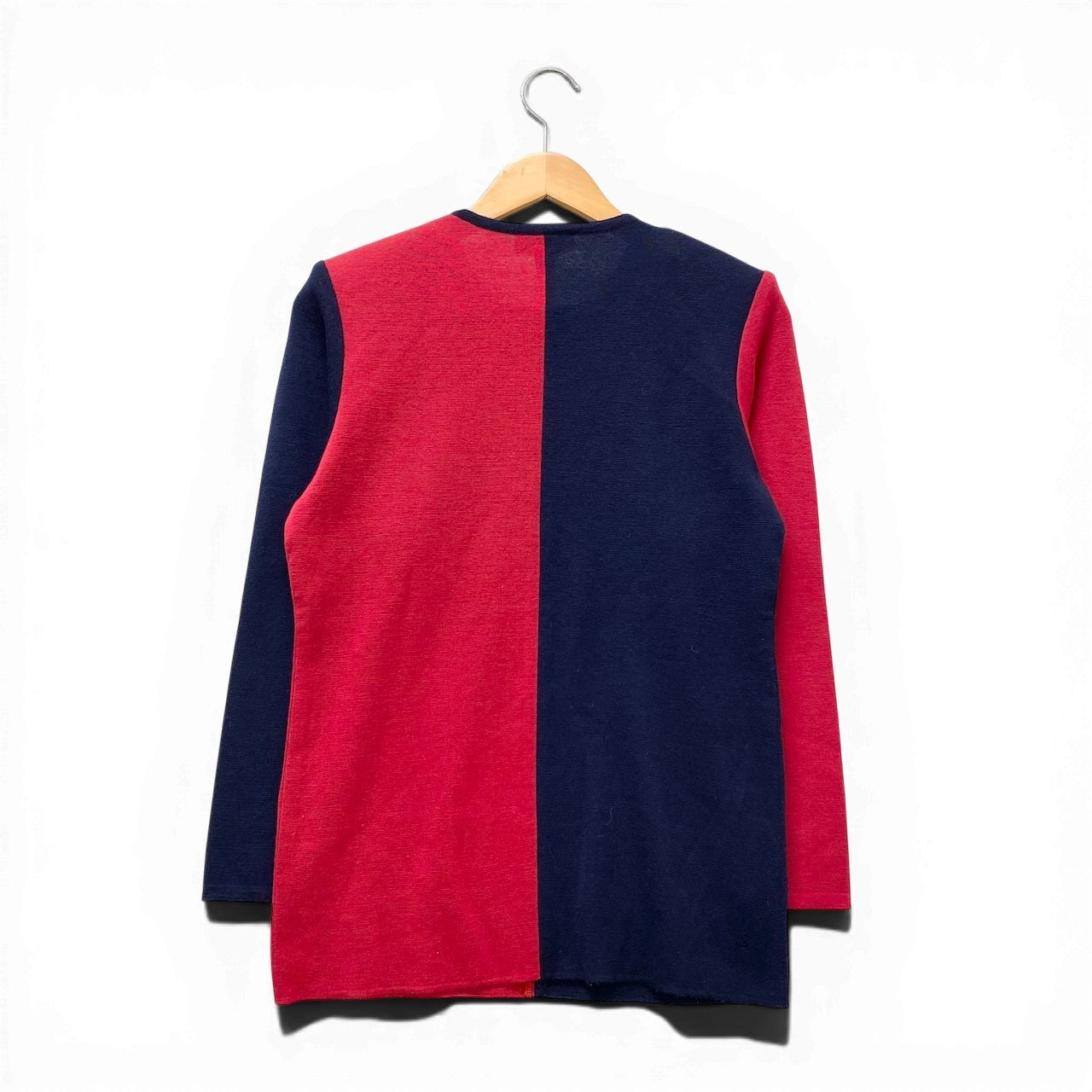 40f15 YVES SAINT LAURENT イヴサンローラン バイカラー ニットセーター ロングスリーブ サイズM レッド ネイビー ウール100％ レディース 女性服o07t