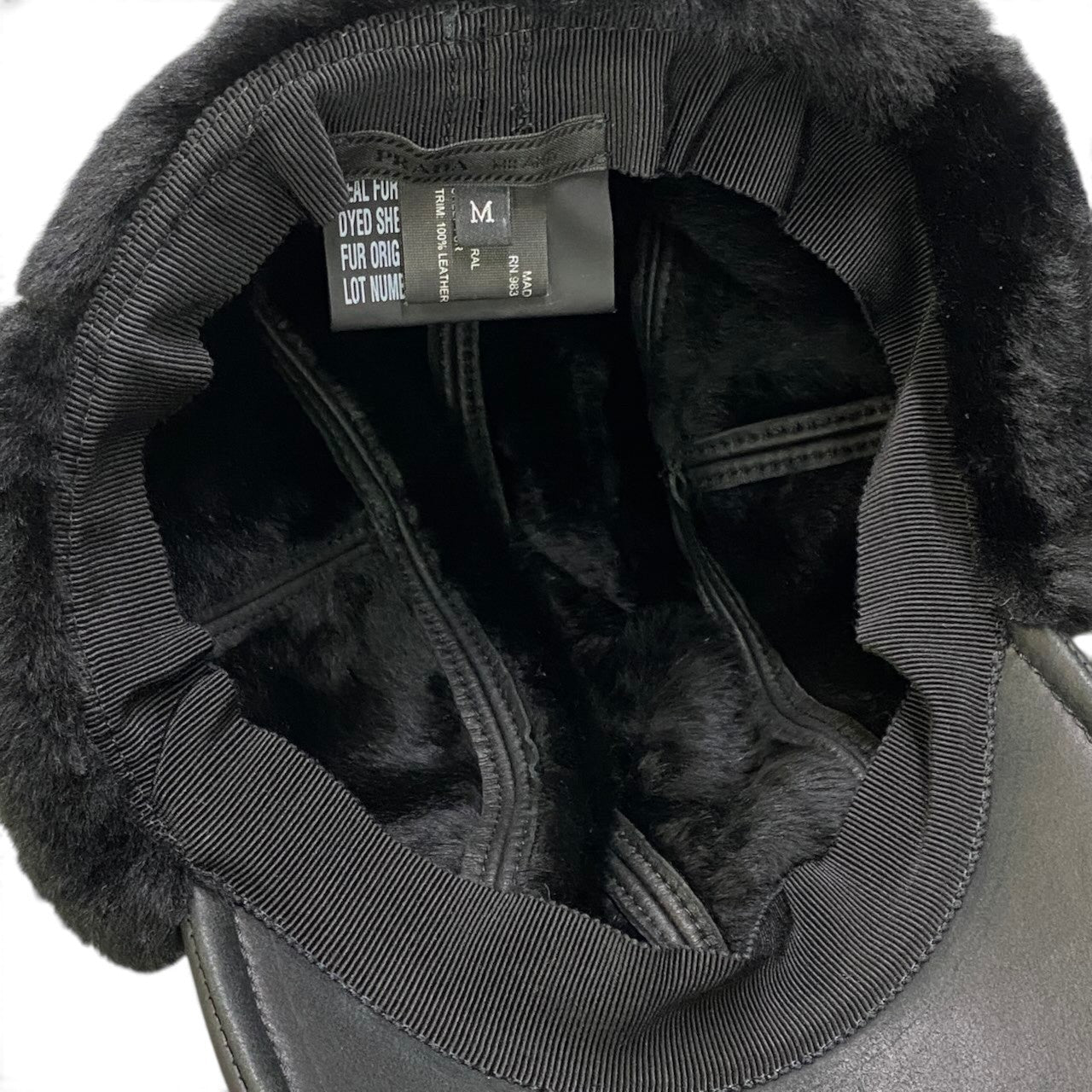 i2 【美品】 PRADA プラダ シアリング ハット ムートンレザー キャップ サイズM ブラック レディース