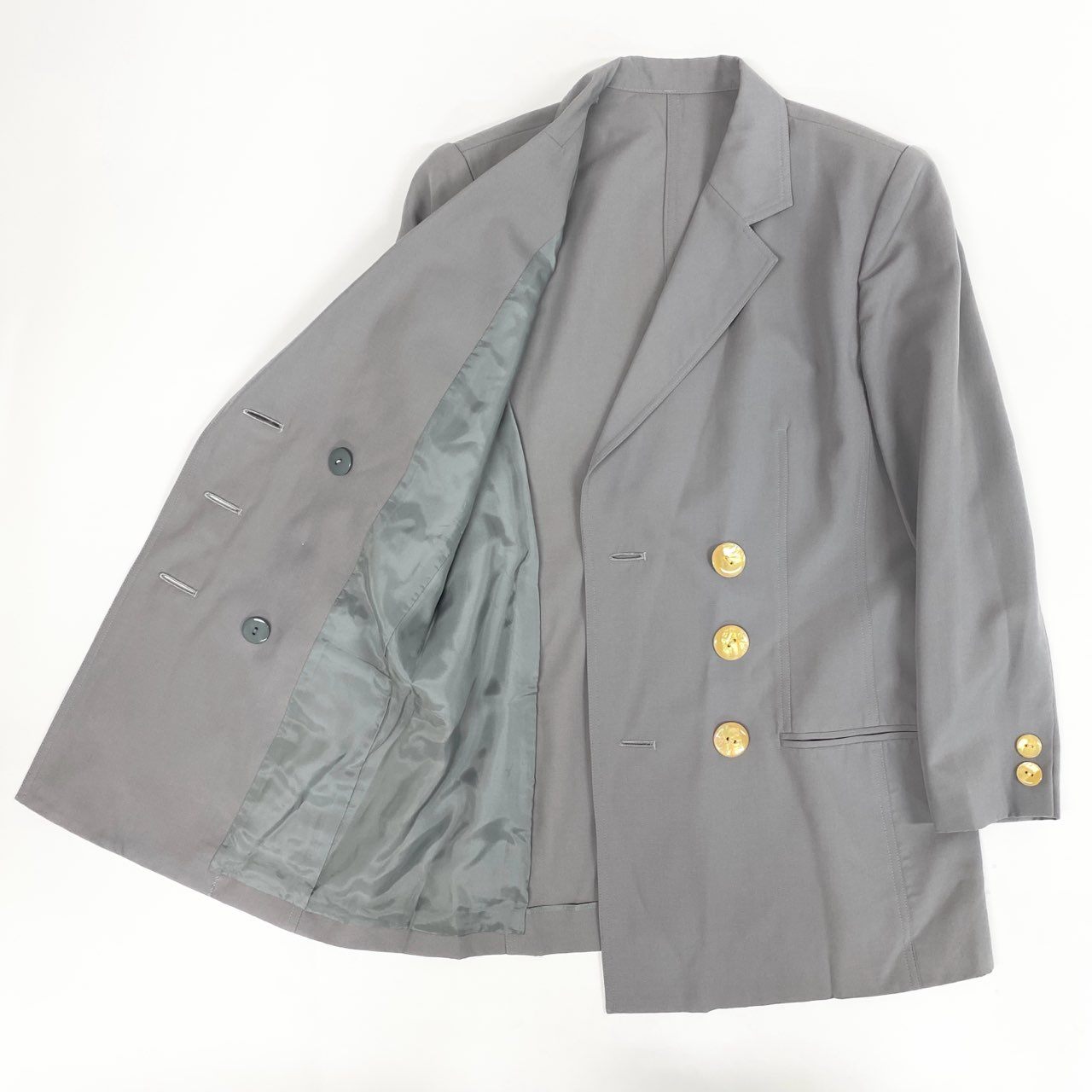 39b10 Christian Dior クリスチャンディオール ヴィンテージ シェルボタン テーラードジャケット 11サイズ グレー ウール100％ レディース 女性用k02i