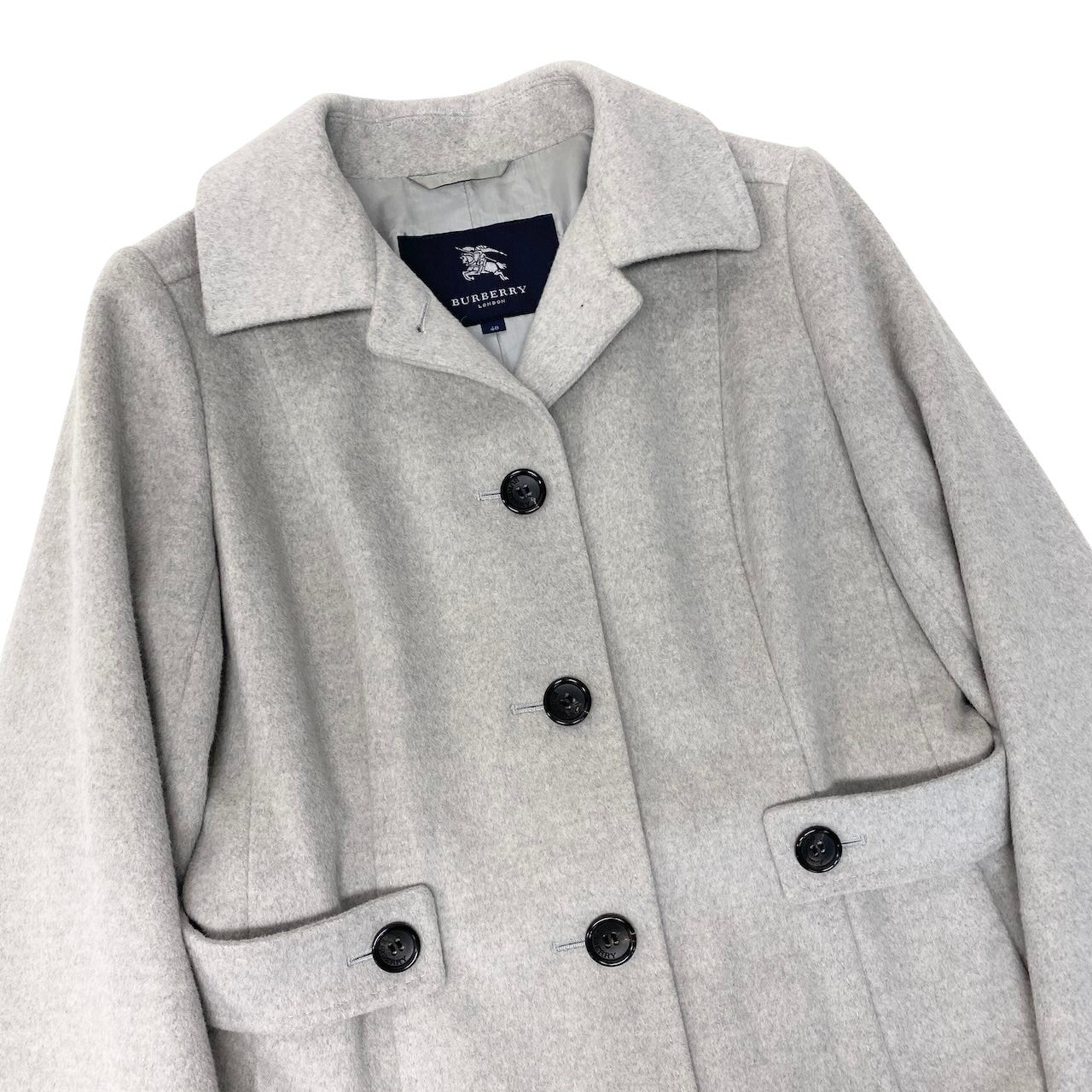 68g4 BURBERRY LONDON バーバリー ステンカラーコート ロングコート アンゴラ混 サイズ40 ライトグレー レディース 女性用o07t