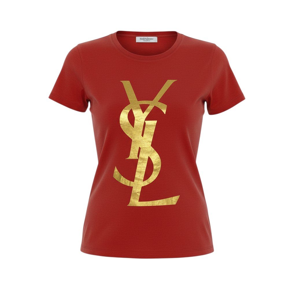 c24 《美品》 YVES SAINT LAURENT rive gauche イヴサンローランリブゴーシュ 半袖カットソー トップス ゴールドロゴ S オレンジ コットン レディースu02t