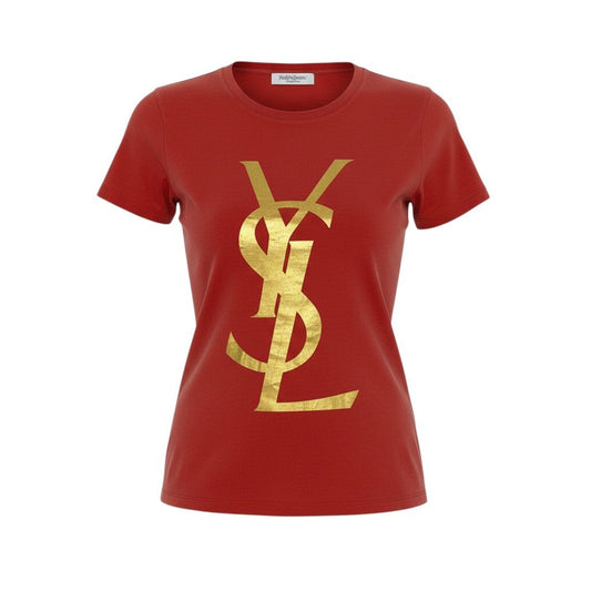 c24 《美品》 YVES SAINT LAURENT rive gauche イヴサンローランリブゴーシュ 半袖カットソー トップス ゴールドロゴ S オレンジ コットン レディースu02t
