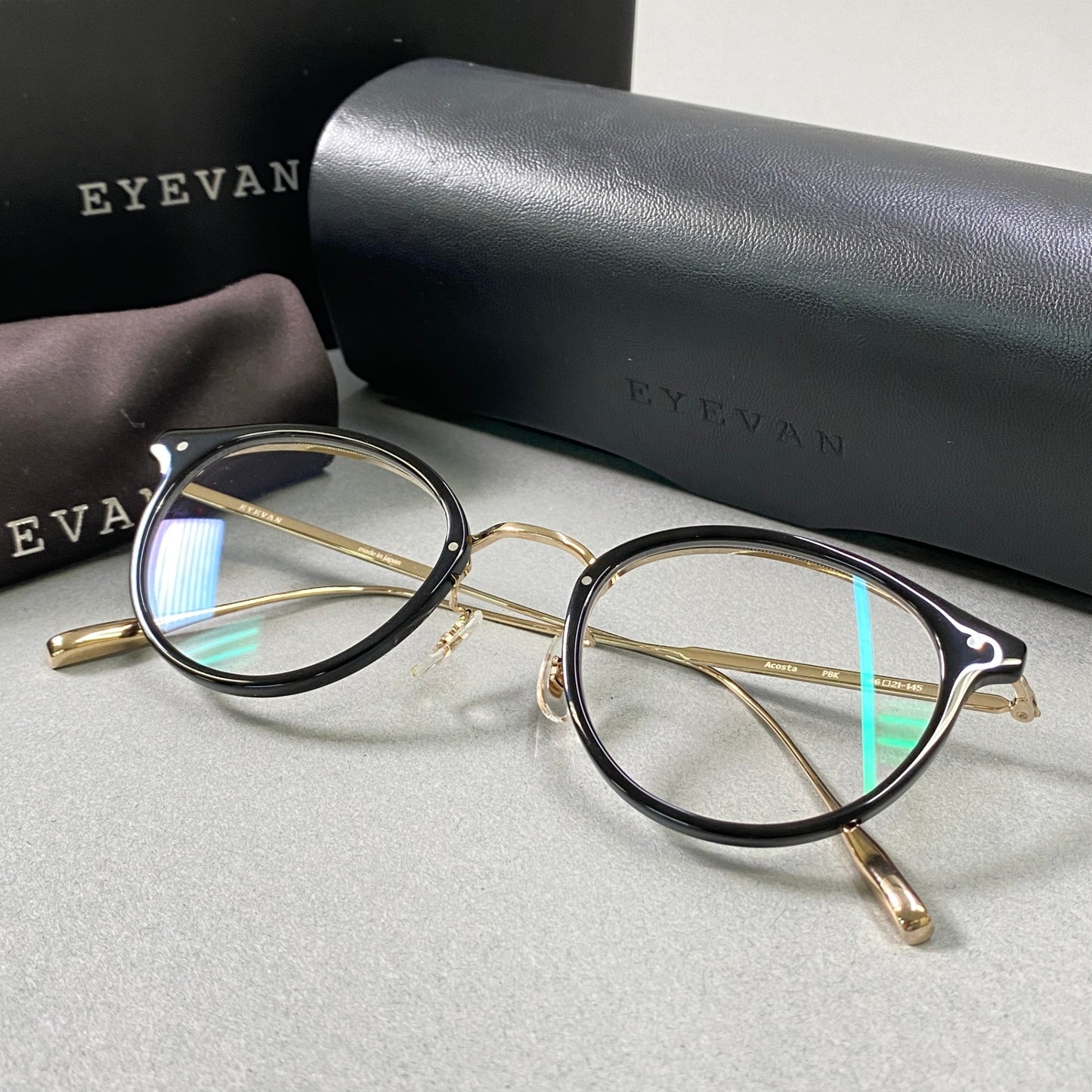 i10 《極美品》 EYEVAN アイヴァン Acosta アコスタ 眼鏡 メガネ 46-21-145 PBK ピアノブラック UVカット アイウェア ケース 袋 箱有t18r