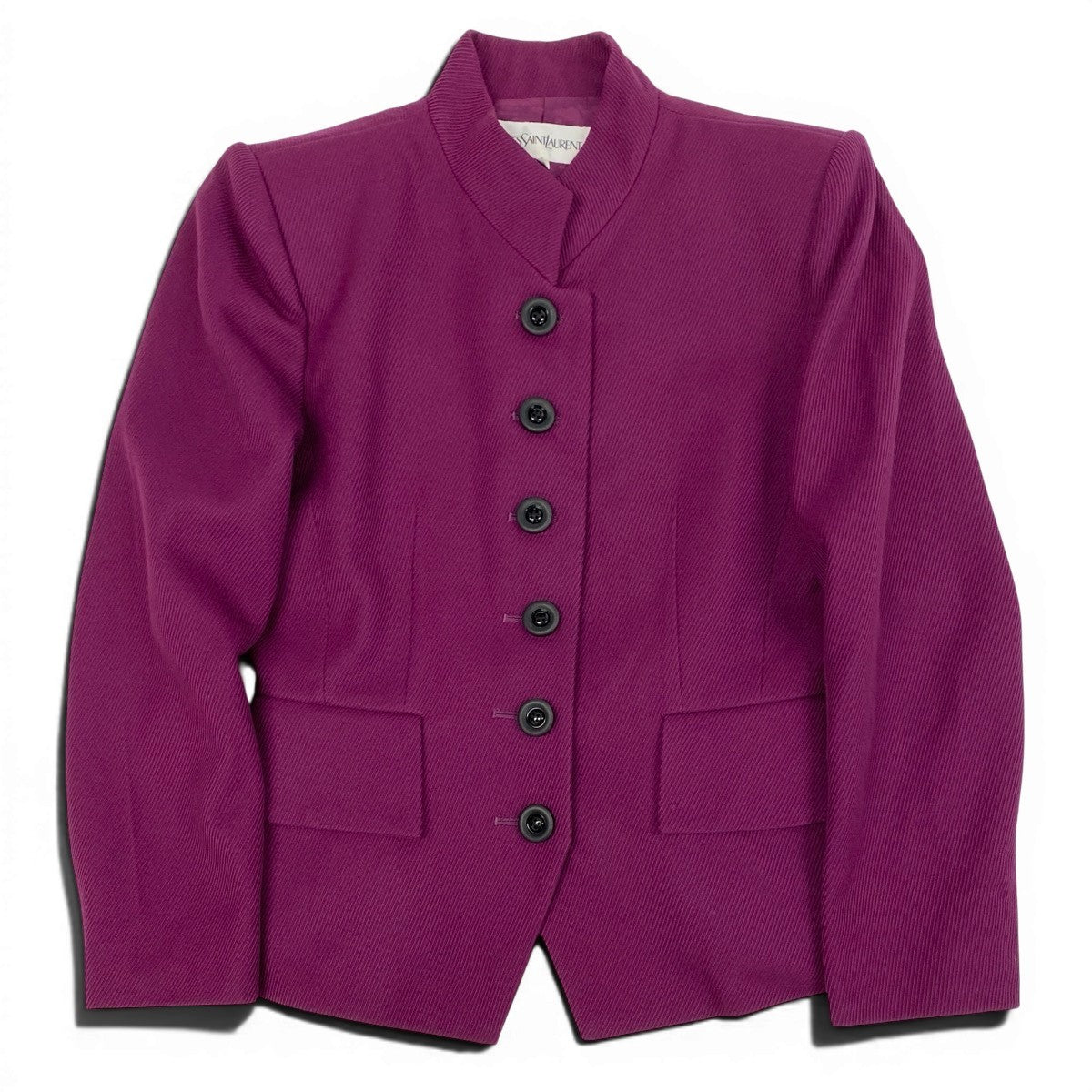 65f2 YVES SAINT LAURENT イヴサンローラン スタンドカラー ウールジャケット フォーマル サイズ36 パープル レディース 女性服o07t