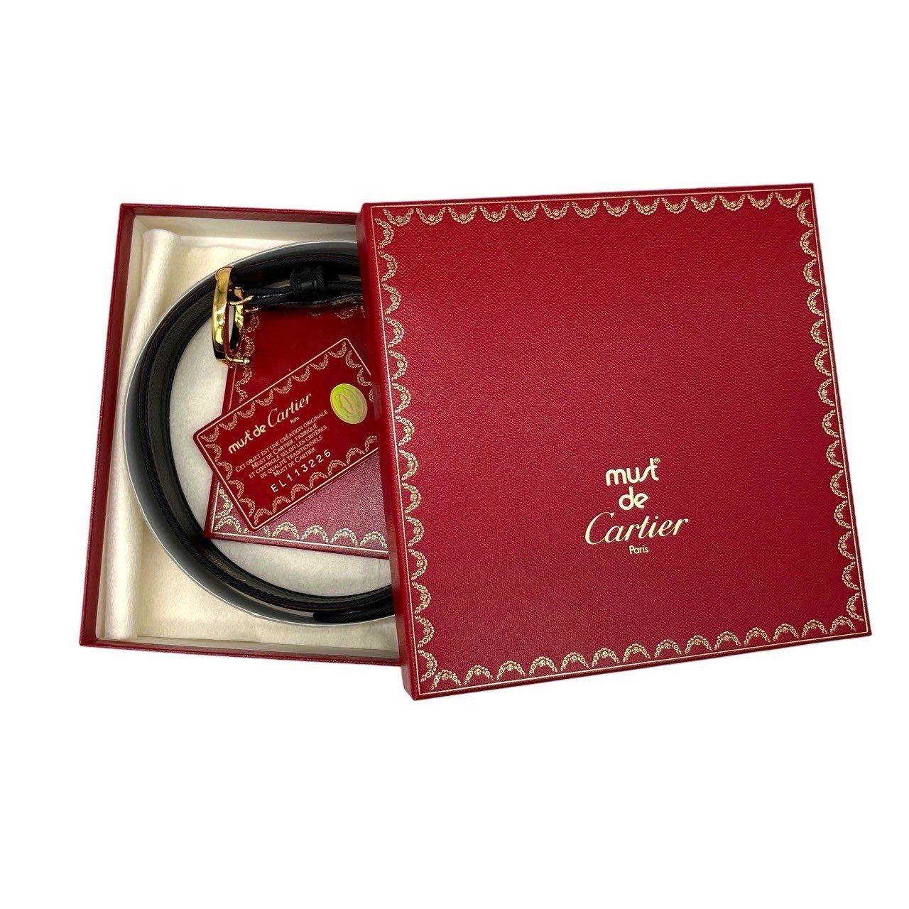 《美品》 must de Cartier マスト ドゥ カルティエ パンテール ゴールド金具 レザーベルト S ブラック Leather イタリア製 箱有