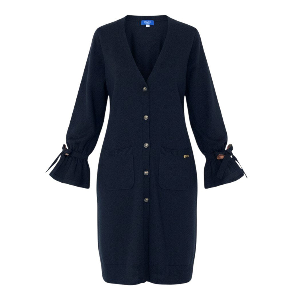 81L15 【美品】BULE LABEL CRESTBRIDGE ブルーレーベル クレストブリッジ ロングカーディガン ニットワンピース キャンディスリーブ Vネック チェック柄 55F90-829-29 38サイズ ネイビー レディースu02t